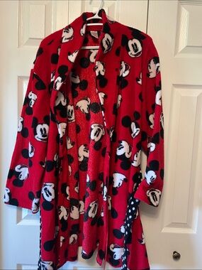 Disney Red & Black Mickey Mouse Plush Robe for Women